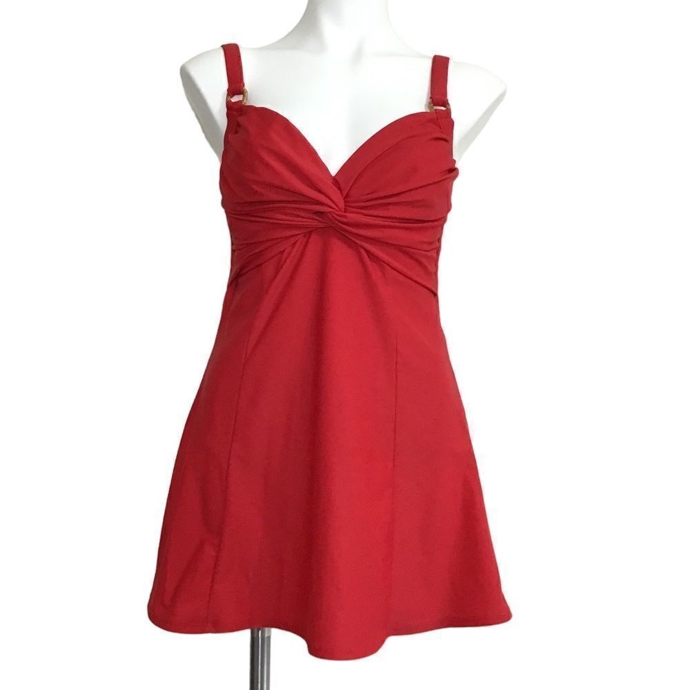 Carol Wior Cherry Red One Piece Twisted Front Swimsuit Size 12